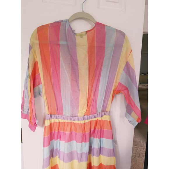 Tara Jarmon Rainbow Stripe Midi Dress Small Dopamine Dressing Parisian Pastel - Picture 7 of 9